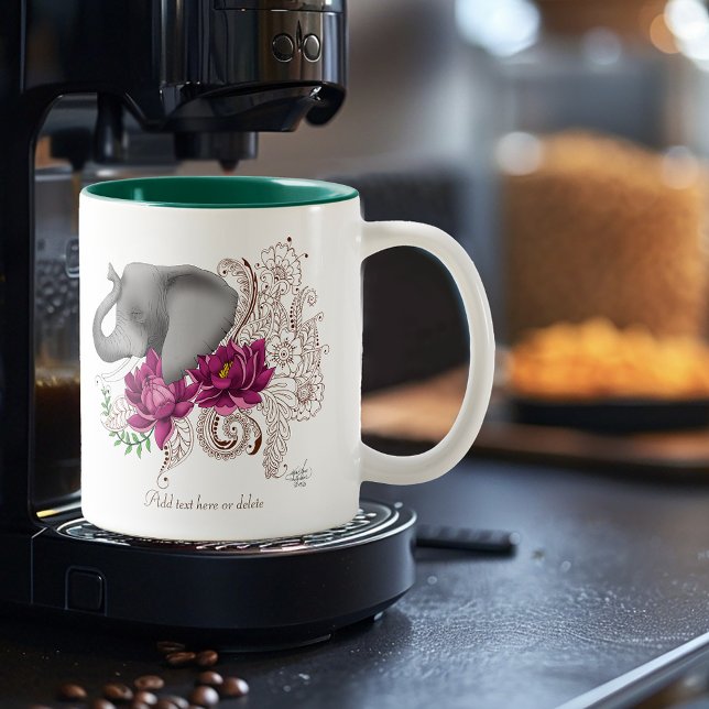 Elephant Henna Lotus Flowers Två-Tonad Mugg (Skapare uppladdad)