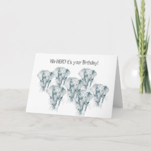 Elephant Herd Funny Grattis på födelsedagen Kort