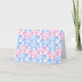 Elephant Herd in Rosa and Blue Kort