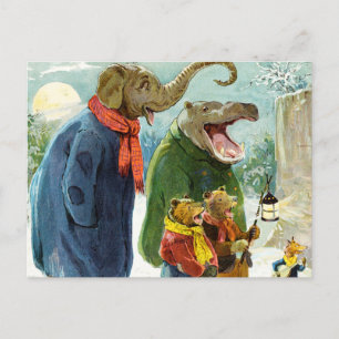 Elephant, Hippopotamus & Bears Go Caroling Vykort