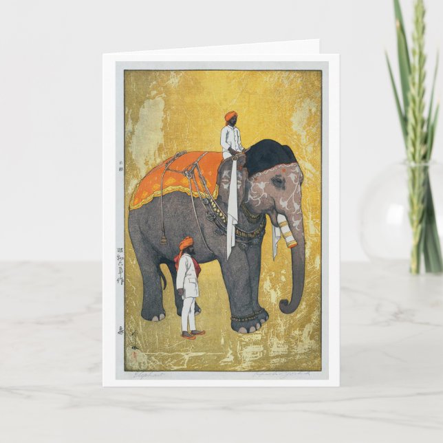 Elephant, Hiroshi Yoshida, Woodcut Helgkort (Framsida)