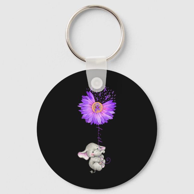 Elephant Hold Lila Solros Fibromyalgia Awaren Nyckelring (Framsida)