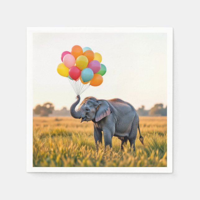 Elephant Holding A Birthday Balloon Bouquet Pappersservett (Framsidan)