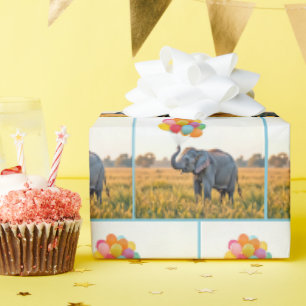 Elephant Holding A Birthday Balloon Bouquet Presentpapper
