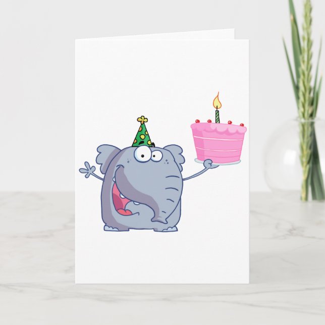 Elephant Holds Birthday Cake Kort (Framsida)