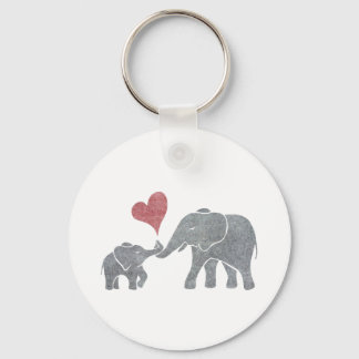 Elephant Hugs Grått Mamma och Baby med Red Heart Nyckelring
