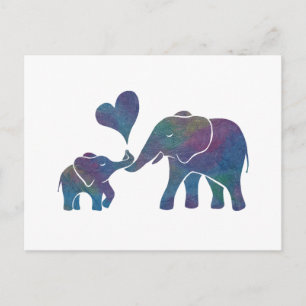Elephant Hugs Rainbow Mamma och Baby med hjärta Vykort