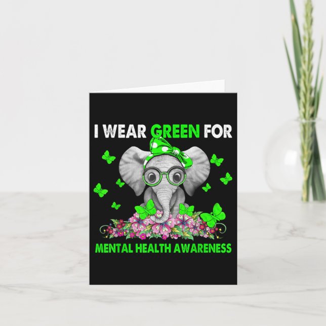 Elephant I Bära Grönt for Mental Health Awareness Kort (Framsida)
