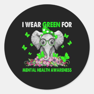Elephant I Bära Grönt for Mental Health Awareness Runt Klistermärke
