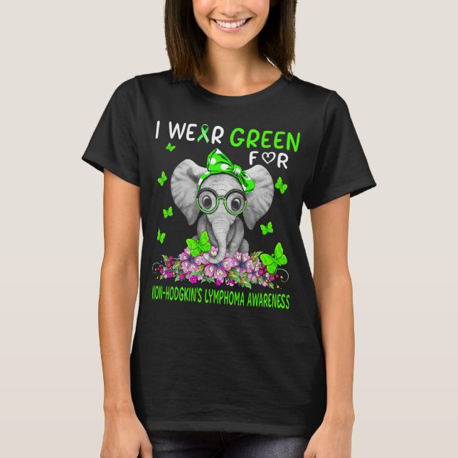 Elephant I Bära Grönt för non-Hodgkins lymphoma T Shirt (Framsida)