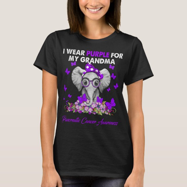 Elephant I Bära Lila för min farmor Pancreatic T Shirt (Framsida)