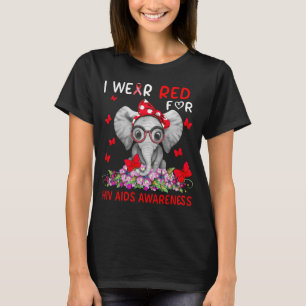 Elephant I Bära Red För medvetenhet om HIV AIDS T Shirt