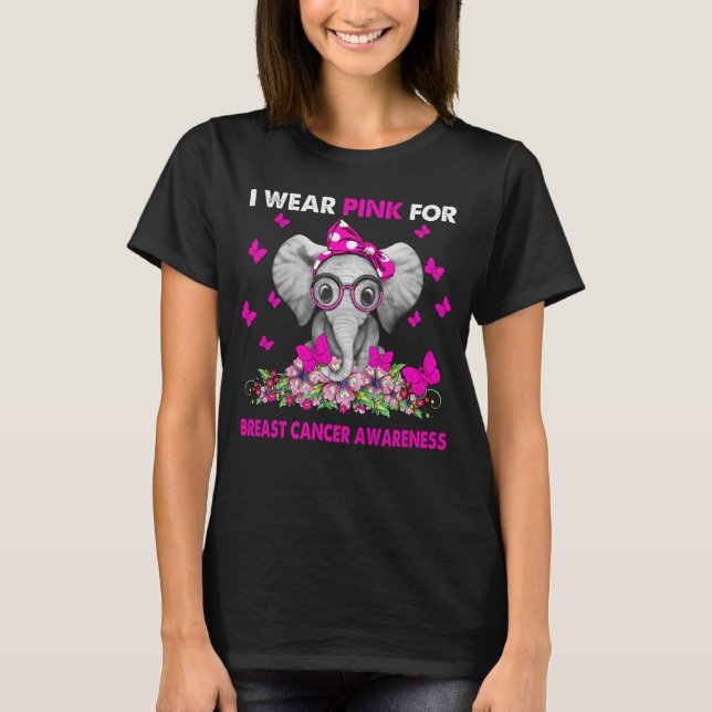 Elephant I bära Rosa for Breast Cancer Awareness T Shirt (Framsida)