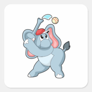 Elephant i Baseball Fyrkantigt Klistermärke