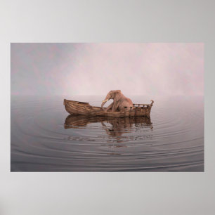 Elephant i en båt poster