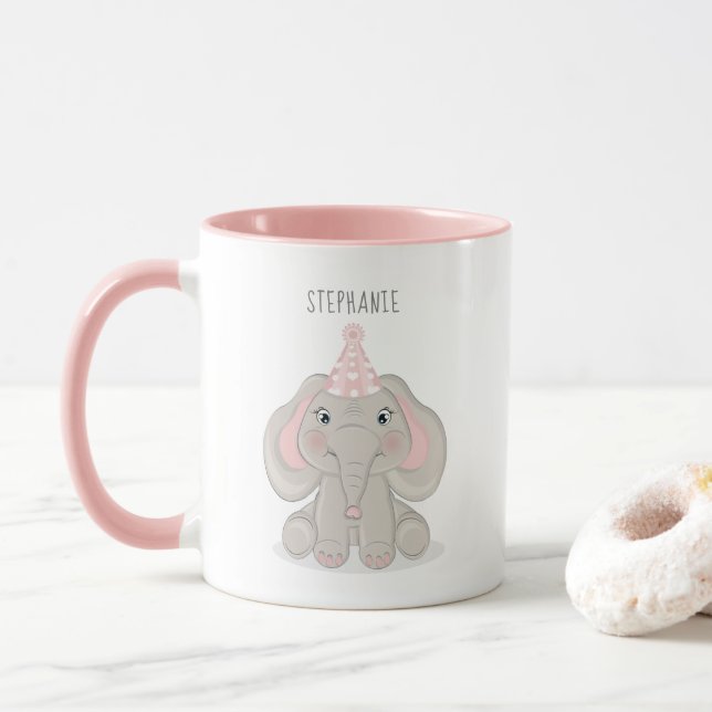 Elephant i Födelsedagsfest Hat Coffee Mugg (Med munk)