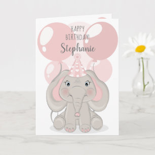 Elephant i Födelsedagsfest Hat Kort