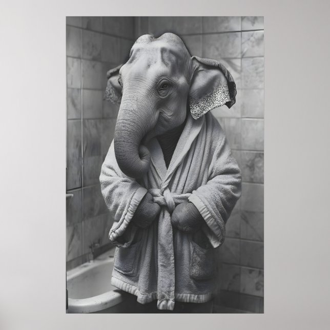 Elephant in Bathrobe Print, Funny Bathroom Art Poster (Framsidan)