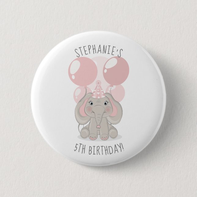 Elephant in Födelsedagsfest Hat Button Knapp (Framsida)