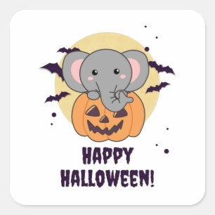 Elephant in Pumpkin Cute Elephant Happy halloween Fyrkantigt Klistermärke