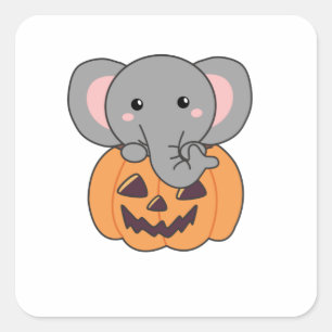 Elephant in Pumpkin Cute Elephant Happy halloween Fyrkantigt Klistermärke