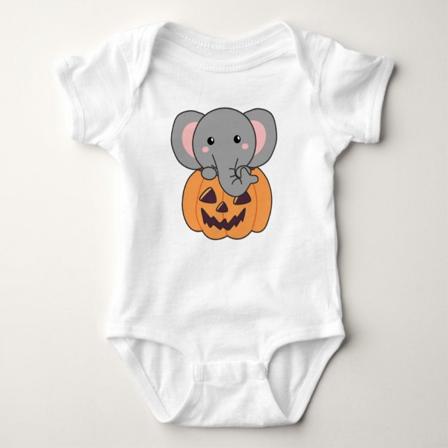 Elephant in Pumpkin Cute Elephant Happy halloween T Shirt (Framsida)