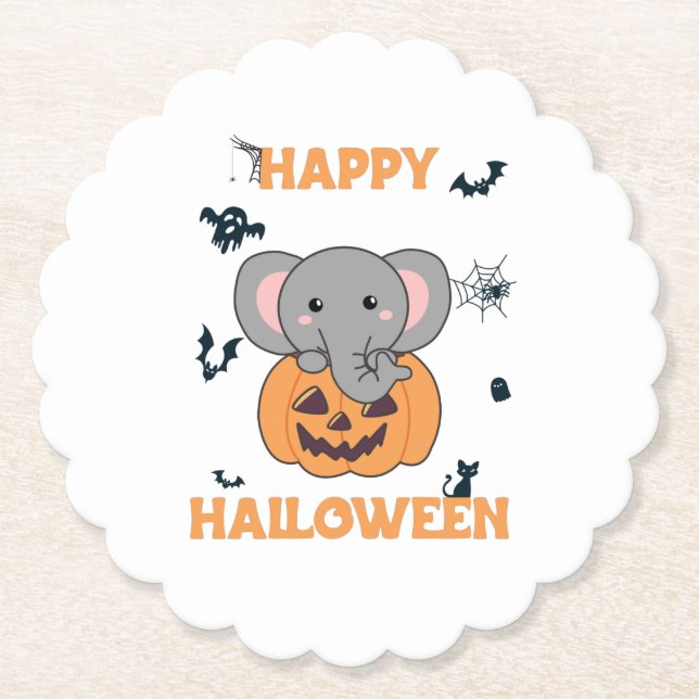 Elephant in Pumpkin Cute Elephant Happy halloween Underlägg Papper (Framsida)