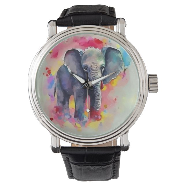 Elephant in Watercolor Armbandsur (Framsida)