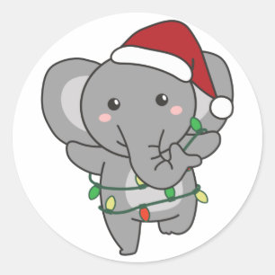 Elephant jul Winter Animals Elephants Classi Runt Klistermärke
