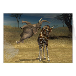 Elephant Jumps over Giraffe Hälsningskort