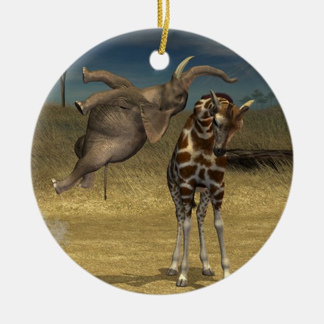 Elephant Jumps over Giraffe Julgransprydnad Keramik (Framsidan)