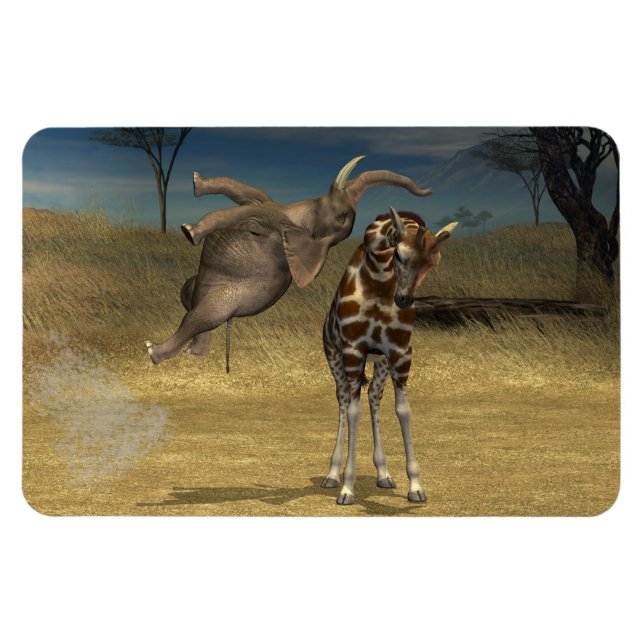 Elephant Jumps over Giraffe Magnet (Horisontell)