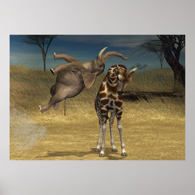 Elephant Jumps over Giraffe Poster (Framsidan)