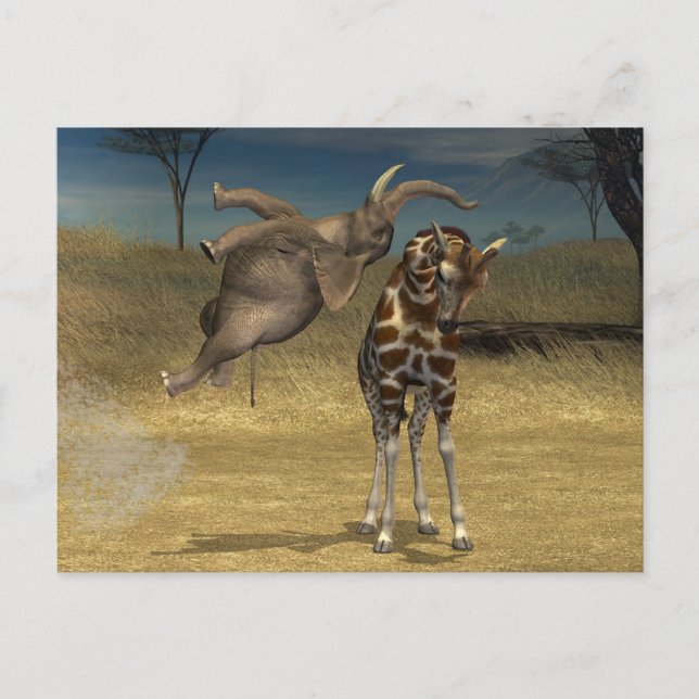 Elephant Jumps over Giraffe Vykort (Framsida)