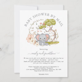 Elephant Jungle Foliage Grått Baby Shower by Mail Inbjudningar