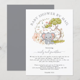 Elephant Jungle Foliage Grått Baby Shower by Mail Inbjudningar