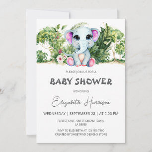 Elephant Jungle Girl Baby Shower Inbjudningar