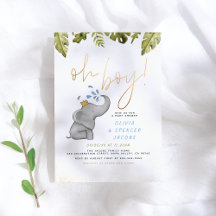 Elephant & Jungle Greenery Guld Oh Boy Baby Shower