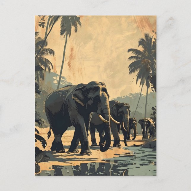 Elephant Jungle Serenity: Vintage Postcard Vykort (Framsida)