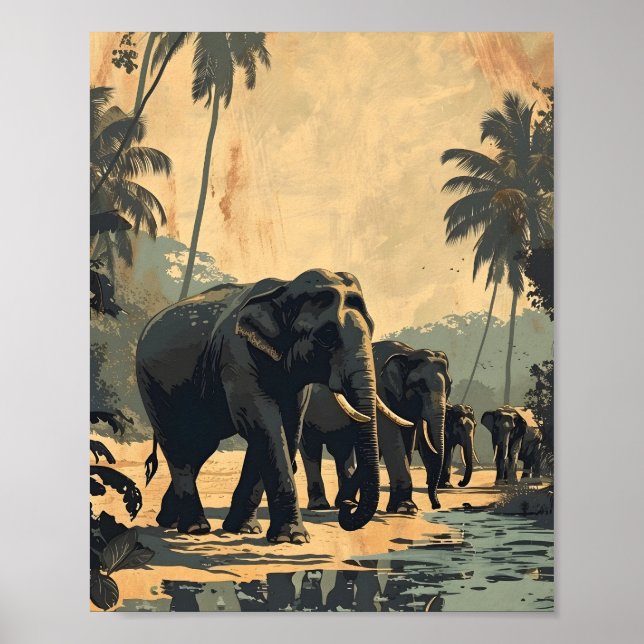 Elephant Jungle Serenity: Vintage Poster (Framsidan)