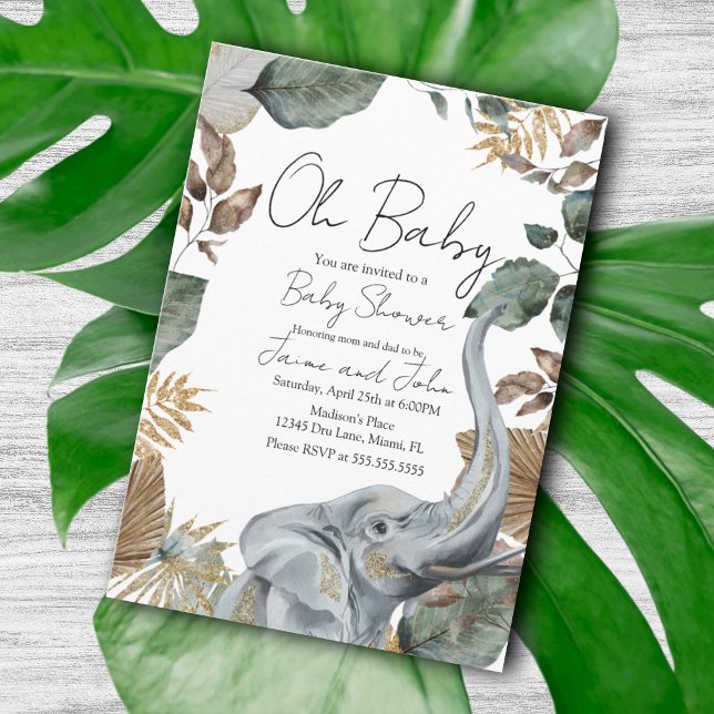 Elephant Jungle Wild Details Baby Shower Inbjudningar (Skapare uppladdad)
