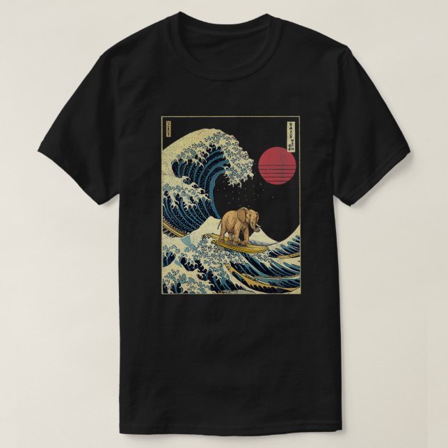 Elephant Kanagawa Wave Funny Surf Animal T Shirt (Design framsida)