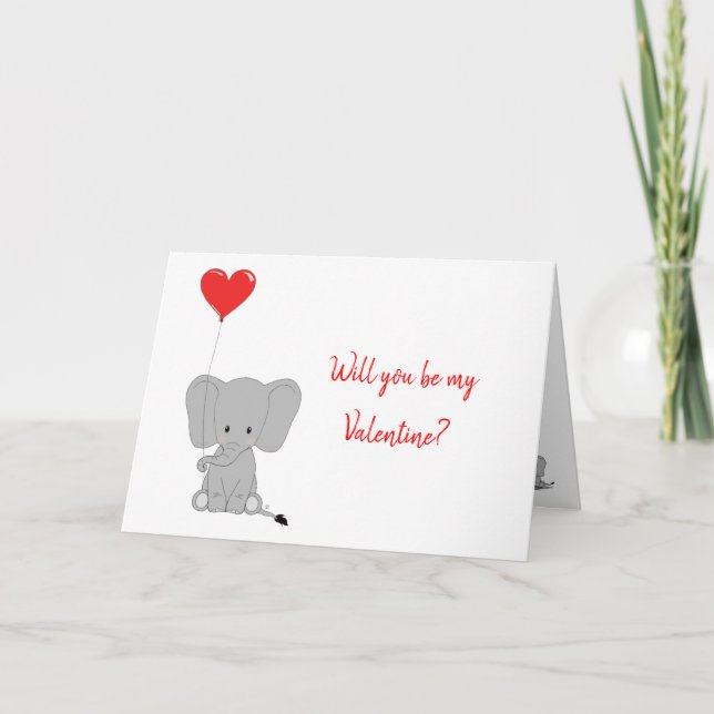 Elephant Kärlek Heart Balloon Valentine Card Helgkort (Framsida)