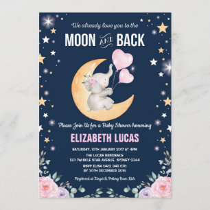 Elephant Kärlek till Måne och Back Baby Shower Inbjudningar