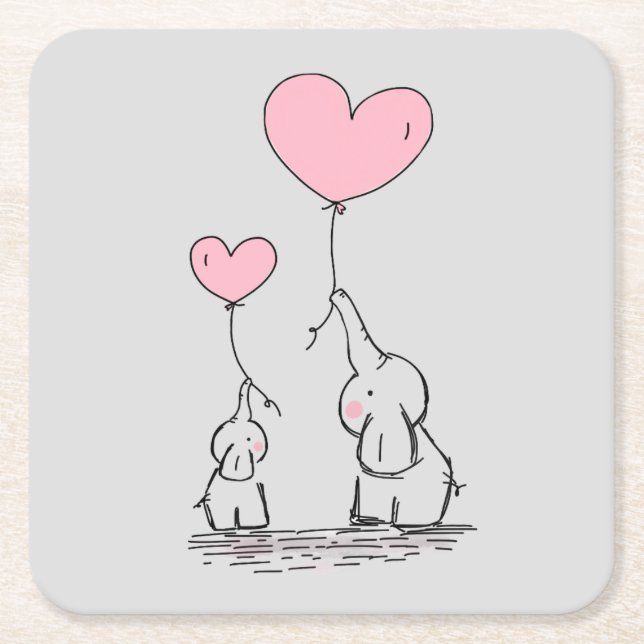 Elephant Kärlek Underlägg Papper Kvadrat (Framsidan)