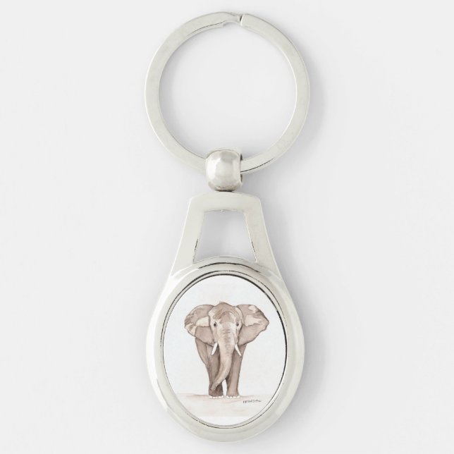 elephant keychain ovalt silverfärgad nyckelring (Framsidan)