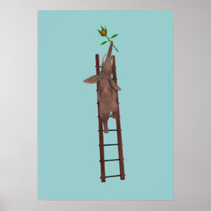 Elephant klättrar på en stege poster