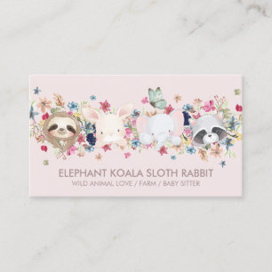ELEPHANT KOALA SLOTH RABBIT BABY DJUR ROSA VISITKORT
