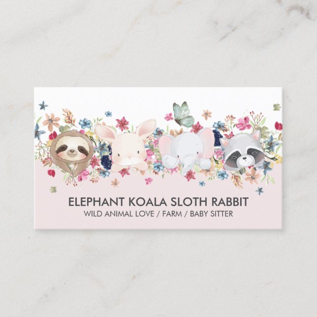 ELEPHANT KOALA SLOTH RABBIT Baby djur Visitkort (Framsida)