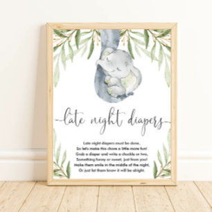 Elephant late night Diaper Baby babyduschspel Poster